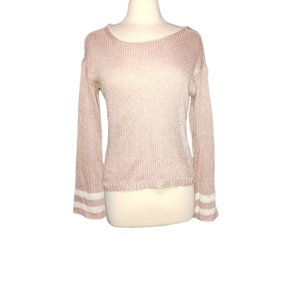 Alya Sweater S Knit Long Bell Sleeve Pink White Stripe Woman